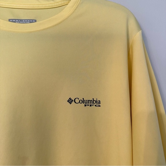 Columbia PFG Omni-Shade Sun Protection Yellow Long Sleeve Dri-Fit Shirt Sz S GUC - Picture 3 of 6